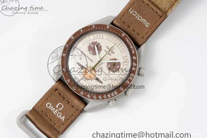 0427 Speedmaster Misson To Saturn 1:1 Best Edition Beige Dial On Nylon Strap Quartz Casual 7861